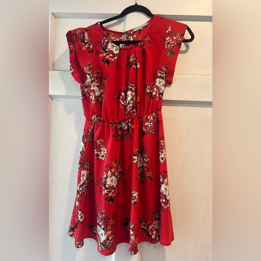 Floral Red Juniors Dress - medium